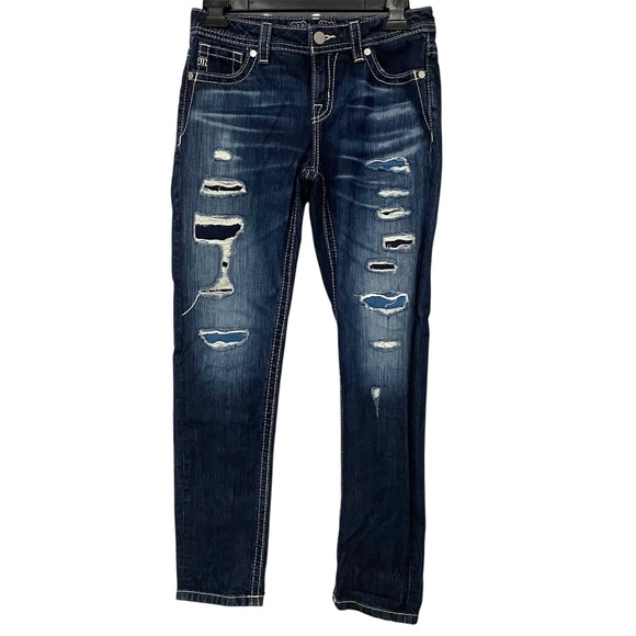 Miss Me Girls Boyfriend Ankle Dark Wash Fade Distressed Jeans - Picture 1 of 9